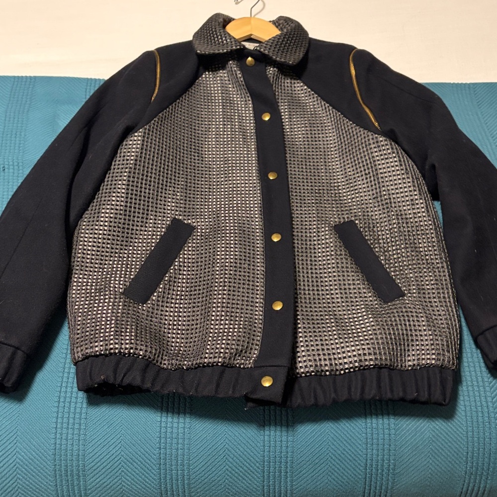 Roseanna Black and Silver Textured Bomber Jacket